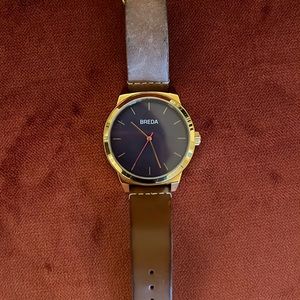 Gold Breda watch with brown leather strap
